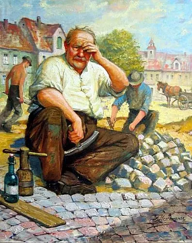 Natursteinpflaster im Segmentbogen, historische Aufnahme 1920